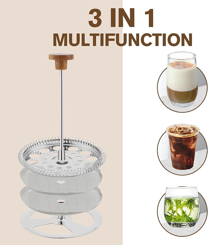 Rorence 34oz French Press Coffee Maker Coffee Press with Real Wood Handle &amp Plunger Head Double Wall Insulation &amp Dual-Filter Screen incl. replaced filters &amp instructions Black