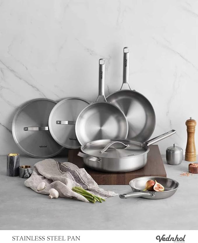 Stainless Steel Cookware Set 14 Pcs Tir-Ply Pots and Pans Set PFOA&ampPTFE Free Dishwasher&ampOven Safe Kitchen Induction Compatible ollas de acero inoxidable para cocinar