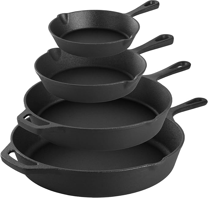 13-Piece Cast Iron Skillet Set with Glass Lids – Pre-Seasoned Cookware with Silicone Handle Holders &amp Scrapers for Stove Oven Grill &amp Campfire