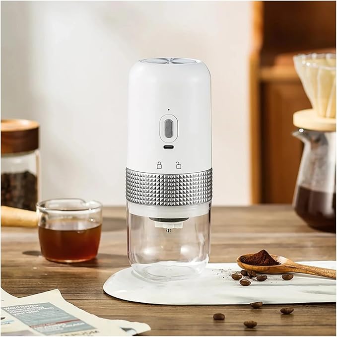 Portable Coffee Machine Automatic Coffee Grinder Portable USB Charging Kitchen Toolfor Outdoor Travel Picnic(White)
