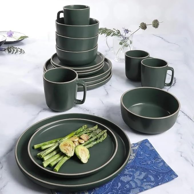 16 Piece Round Kitchen Dinnerware Set Dishes Plates Bowls Mugs Service for 4 Matte Stoneware