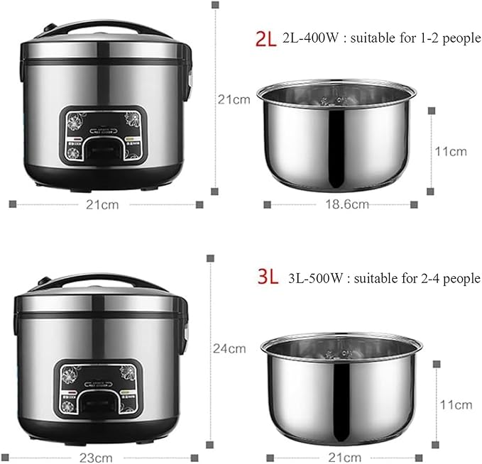 Rice Cooker (2-5L) 201 Stainless Steel Non-Stick Inner Pot Stainless Steel Cook/Warm Functions 220-240V UK/EU Power(2L)