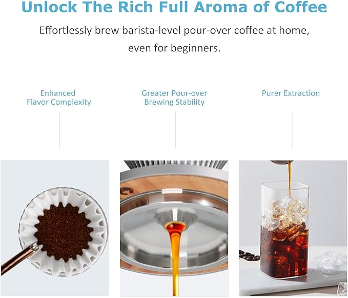 Pour Over Coffee Dripper Drip Coffee Pour Over Maker Resuable Blossom Cone Funnel Stainless Steel Metal Coffee Filter for Travel Camping Office Home Coffee Maker Brew (Sky Blue)