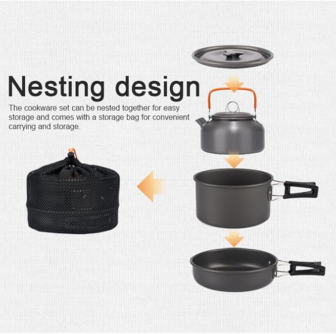 Camping Hiking Cookware Set Outdoor Portable Picnic Cookware Kit Alumina Pot Frying Pan Set Travel Cooking Accessory