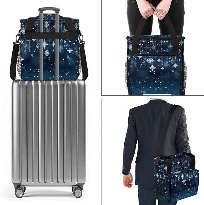 Christmas Snowflakes Coffee Maker Carrying Bag Magic Snowflakes Travel Storage Bag Compatible with K-Mini or K-Mini Plus Single Serve Coffee Brewer Carrying Case with Pockets &amp Shoulder Strap