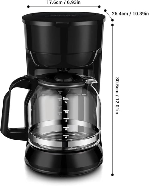 12 Cup Drip Coffee Maker Automatic Shut-Off Temperature Control 1.8L Black