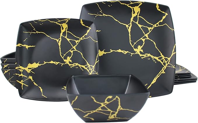 Melamine Dinnerware Set for 4-12 Pcs:Camping Dishes Set with Dinner PlatesSalad Plates and Bowls.Lightweight and Unbreakable.Indoor and Outdoor Use. flower 26