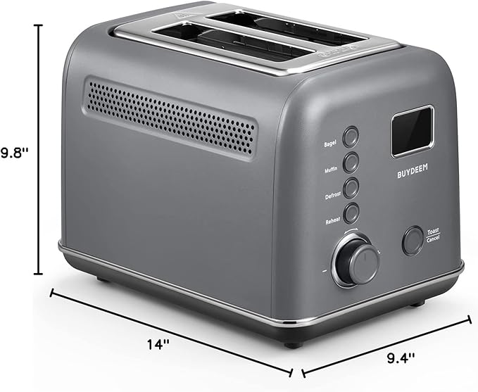 BUYDEEM DT730 Motorized Toaster 2-Slice Smart Digital Leverless Toaster with LCD Countdown Timer 9-Shade Settings for Toast Bagels Waffles Muffins