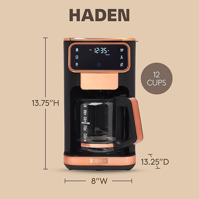Haden Dual Brew 12 Cup Hot and Iced Coffee Maker with 120 Minute Keep Warm Delay Brew Adjustable Strength Programmable Clock and Anti Drip Black
