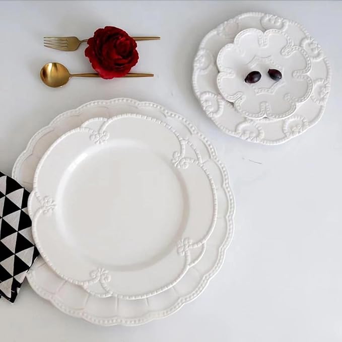 Pure white minimalist style Bone China Dinnerware Sets Service for 2Delicate Steak Dinner Plates Dish Setinclude 12 inch 10.5 inch 8 inch 6.5 inch plate