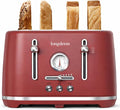 LONGDEEM 4 Slice Retro Stainless Steel Toaster – Extra Wide 1.6” Slots 6 Browning Levels Bagel &amp Defrost Functions Removable Crumb Trays Cool Touch Countertop Toaster for Small Spaces Red