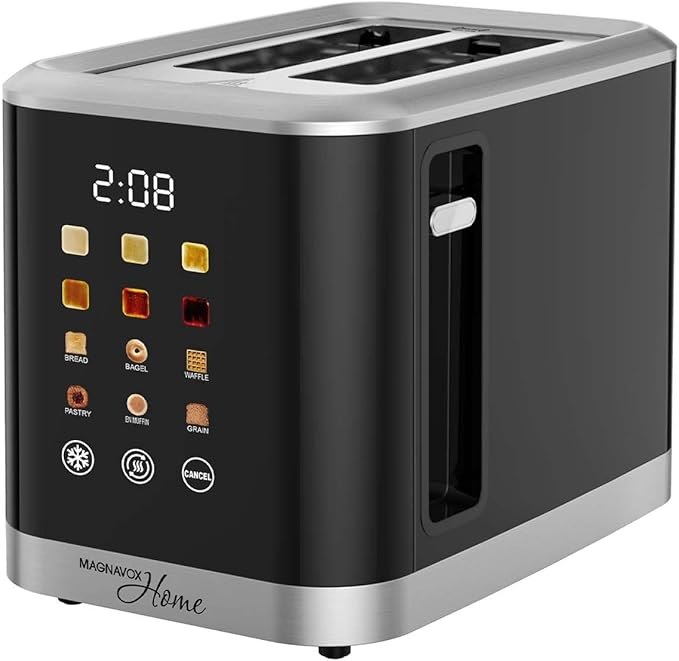 MAGNAVOX HOME 2 Slice Smart Toaster Touchscreen Wide Slot for Bread English Muffins Croissants and Bagels 5 Adjustable Toast Settings Cancel and Defrost 6 Bread Types &amp Shade Settings