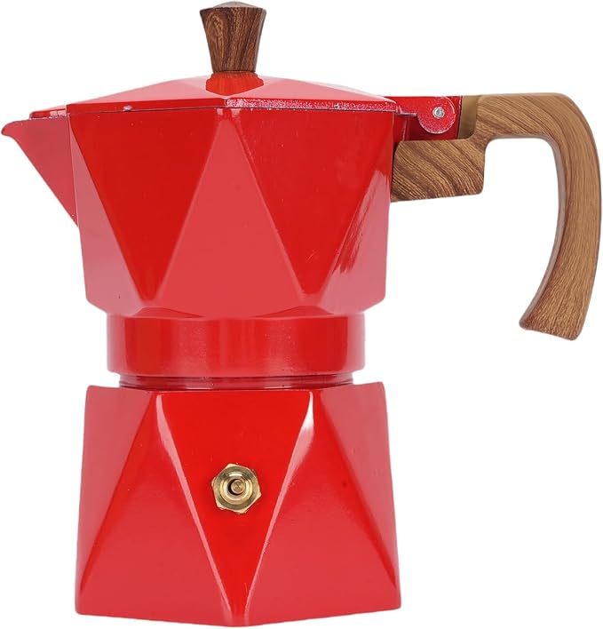 ZJchao Italian Coffee Maker Premium Anodized Aluminum Stovetop Coffee Pot Dual Valve Brewing Rich For Home Camping 2 Cup 16x16cm (Red)