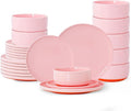 24 Piece Dinnerware Set Dual Glaze Stoneware Plates and Bowls Sets Modern Dinner Plate Salad Plate Cereal Bowl Dish Set for 8 Microwave and Dishwasher Safe Pink