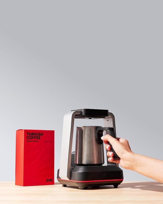 SAKI Turkish Coffee Maker Electric with Open Form Design SandBrew Technology Peak Foam Detection 100% Plastic-Free Stainless Steel Dishwasher Safe 1-5 Cup 120V - Black