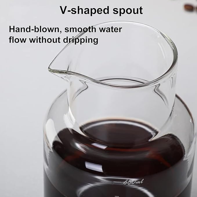 Slow Drip Cold Brew Machine Ice Drip Coffee Maker with V-Shaped Spout Design and Borosilicate Glass 600ml Large Capacity &amp Adjustable Dripping Speed for Home Office Bar Cafe