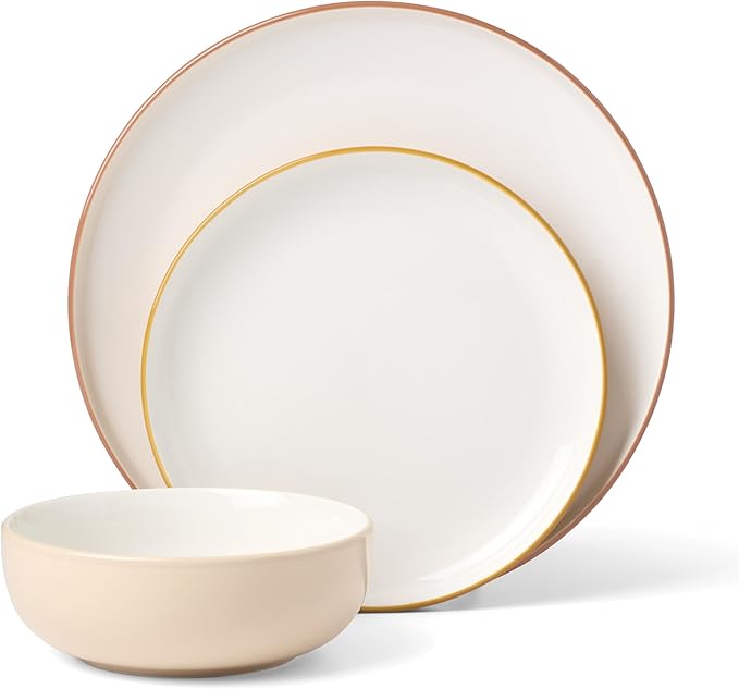 Oneida Dinnerware Set 24/7 Colors Sunbaked 12-Piece Set Service For 4 Dishwasher Safe Microwave Safe Porcelain Plates And Bowls sets Autumn &amp Fall Dishes Home And Kitchen (Sunbaked 12 Pie