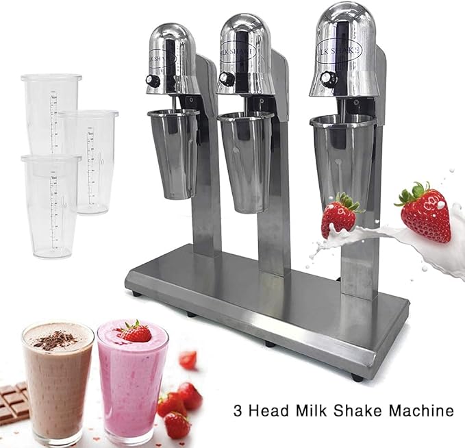 Milkshake Maker Commercial Electric Milkshake Maker 110V 18000rmp 3-Head Drink Mixer Machine Stainless Steel Tea Drink Juice Mixer with 6pcs 800ml Cups and 2 Speeds Adjustable
