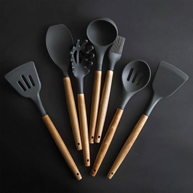 Silicone Wood Handle Spatula Heat-Resistant Soup Spoon Non-Stick Special Cooking Shovel Kitchen Tools Leak Shovel Cookware Set Cookware Picnic Boiler Cookware