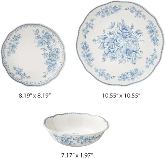 Vintage Inspired Agatha 12-Piece Stoneware Dinnerware Set (Agatha Blue)