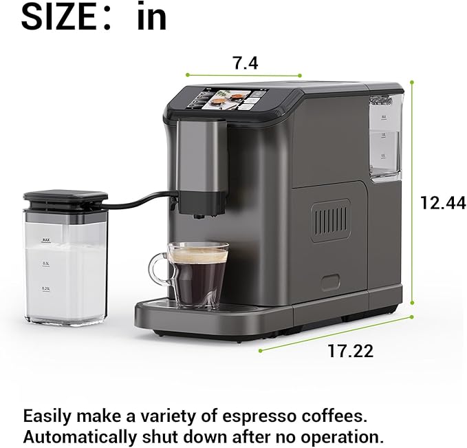 Espresso Machine Built-in Grinder Coffee Maker with TFT Color Screen Automatic Milk Frother Coffee Machine 20 Bar Pump + 15 Grind Settings 1.5L Water Tank + Auto Rinse 120V 1350W Star Gray