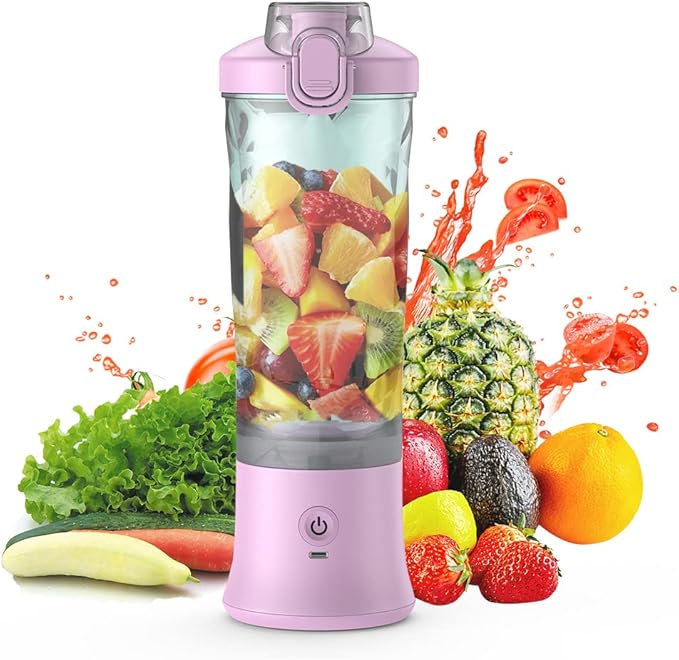 Portable Blender for Shakes and Smoothies 600ml Fruit Juicer with 6 150W Power 2 Modes Built-in Battery Waterproof Fruit Mixer for Home Office Travel Sports Camping