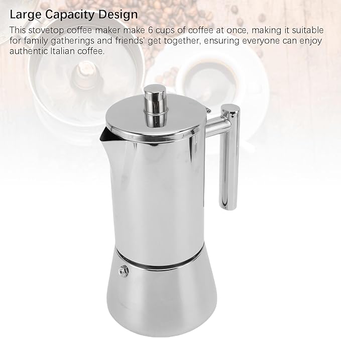 ANGGREK Stovetop Coffee Maker 6 Cup Italian Coffee Pot 304 Stainless Steel Induction Compatible for Home Party Gathering and Camping