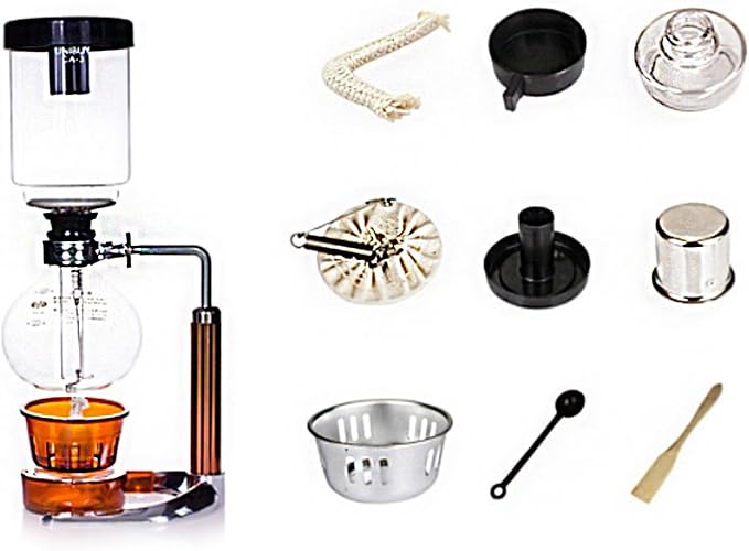 Syphon Coffee Maker Tabletop Glass Siphon Pot Syphon Coffee Maker Siphon Vacuum Coffee Maker Complete Accessories for Home and Office (Serves 3 People)