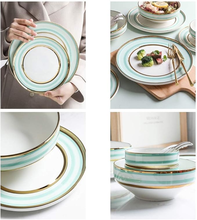 Dinner Plates Creativity Ceramics Dinner Sets 15 Pieces Nordic Light Luxury Style Porcelain Combination Set - Bowl/Dish/Spoon | Phnom Penh Round Line Dinnerware for
