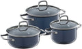 WMF Fusiontec Essential Induction 3-Piece Saucepan Set with Glass Lid Induction Pots Set High-Tech Ceramic Scratch-Resistant Uncoated No Inner Scale Drip-Free Dark Blue