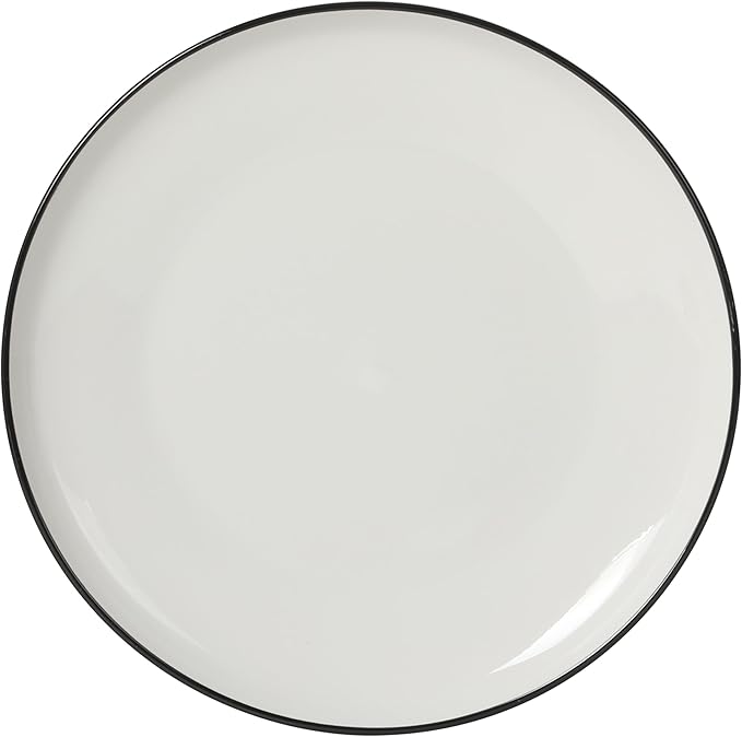 Gibson Home Havenstone 12-Piece Porcelain Dinnerware Set – Dinner Plates Salad Plates &amp Bowls Classic White With Black Rim Everyday Dish Set for Home Kitchen Microwave &amp Dishwasher Safe