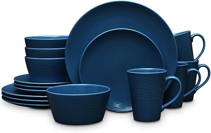 Noritake Colorscapes Navy-on-Navy Swirl 16-Piece Coupe Dinnerware Set Service for 4