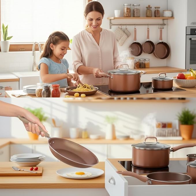 NutriChef 14-Piece Pots and Pans Set Non Stick – Induction Cookware Set PFAS-Free Nonstick Cookware for All Cooktops Includes Kitchen Utensils