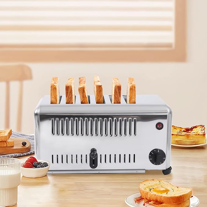 Stainless Steel Toaster 6 Slice Toasting Bread Bagels Machine with Removable Tray 2 Slice 4 Slice Toaster Selectable 1680W