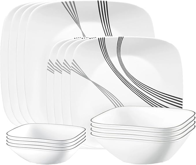 Corelle Urban Arc 16pc Service for 4 Dinnerware Set 8 Plates Bowls Chip &amp Break Resistant Dinner and Corelleware White