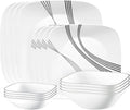 Corelle Urban Arc 16pc Service for 4 Dinnerware Set 8 Plates Bowls Chip &amp Break Resistant Dinner and Corelleware White