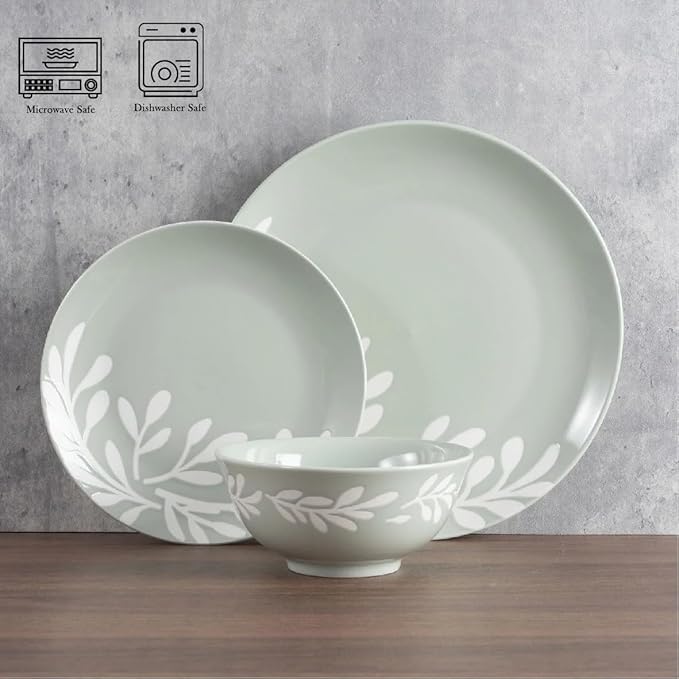 12-Piece Stoneware Dinnerware SetMicrowave &amp Dishwasher Safe Includes Dinner Plates Salad Plates Bowls and Mugs Service for 4