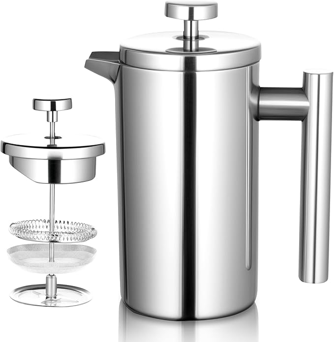 French Press Coffee Maker with Scale 304 Stainless Steel French Press 17OZ Double-Wall Insulated Food Grade Suitable for Kitchen and Travel Camping