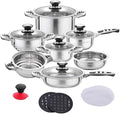 16-Piece Nonstick Cookware Set Stainless Steel Pots &amp Pans with Glass Lids Induction Compatible Frying Pans Saucepans Casseroles Steaming Insert