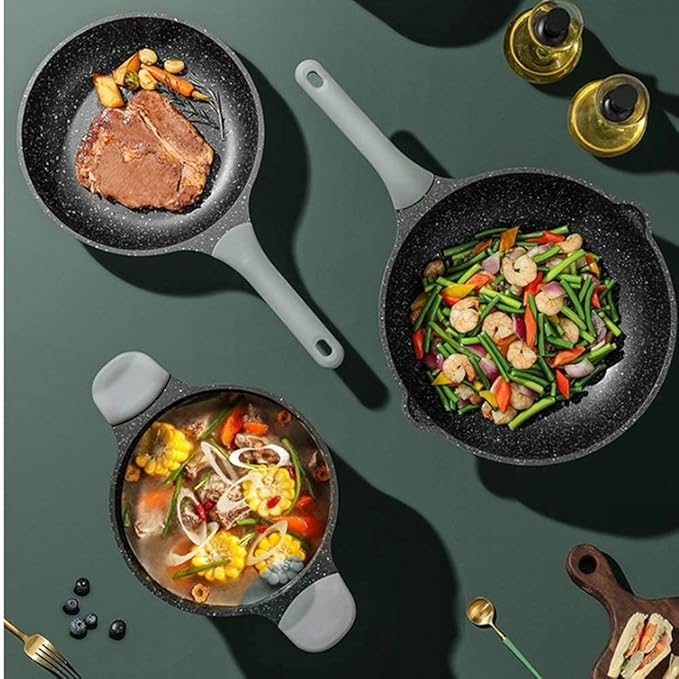 Cookware Set Soup Pot Frying pan Cooking Tool Non-Stick pan Kitchen Induction Cooker Milk Pot Noodles Pot Wok hotpot Casserole (Set Meal 1) ()