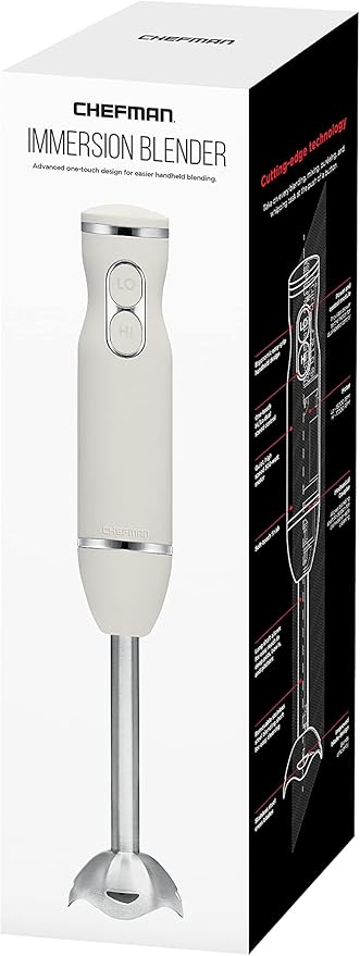 Chefman Immersion Stick Hand Blender with Stainless Steel Blades Powerful Electric Ice Crushing 2-Speed Control Handheld Food Mixer Purees Smoothies Shakes Sauces &amp Soups Ivory