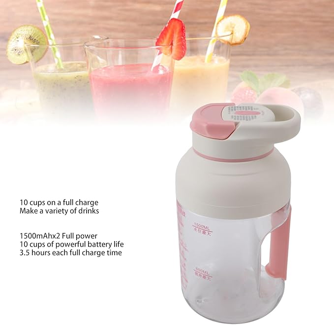 Portable Juicer 800ml Powerful Smoothie Blender Cup Portable Blender with 3000mAh Battery Ergonomic Handle Blender for Home Sports Office and Travel ()