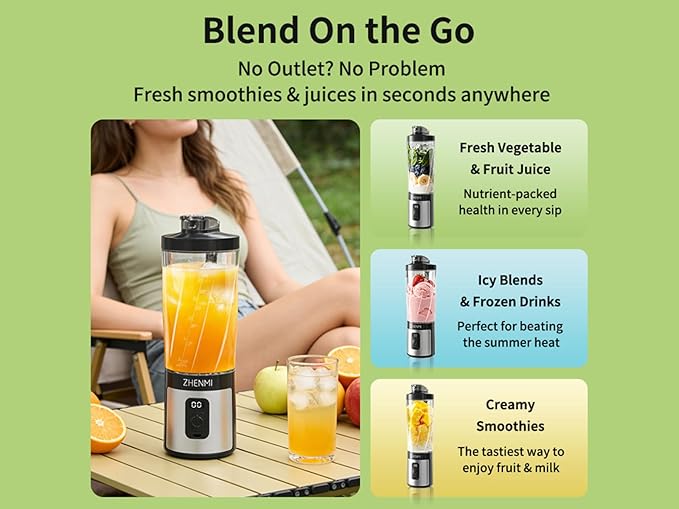 Portable Blender 20OZ Personal Smoothie &amp Shake Blender Leakproof Lid with Sip Spout USB-C Rechargeable Detachable &amp Easy-to-Clean black