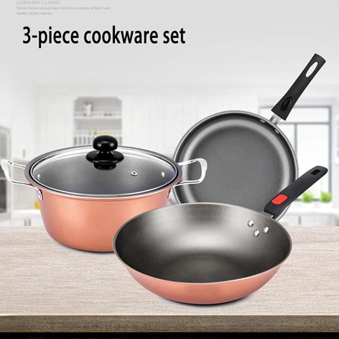 Cookware 3-Piece Non-Stick Pan Cookware Uncoated Kitchen Set Pan with Comfortable Handle Suitable for Gas Induction Cooker Easy to Clean Cookware Set