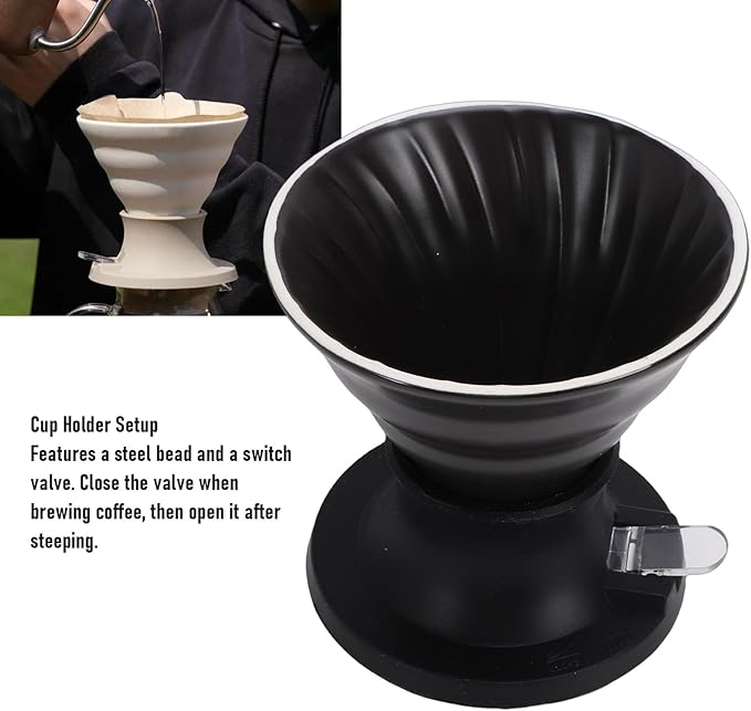 MAVIS LAVEN Ceramic Pour Over Coffee Dripper Heat Proof Immersion Coffee Maker with Built in Switch Valve for Home Office Travel (Black)