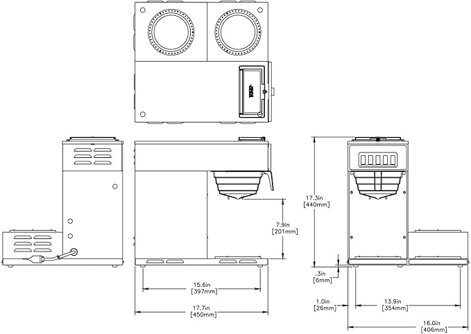 BUNN VP17-3 12-Cup Low Profile Pourover Commercial Coffee Maker 3 Lower Warmers 13300.0003Silver