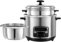 3L Stainless Steel Non-Stick Rice Cooker - Electric Rice Cooker Removable Bowl Cook &amp Keep Warm Functions and Vented Glass Lid Includes Measuring Cup &amp Spatula