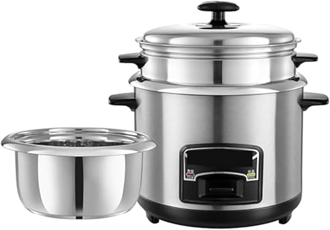 3L Stainless Steel Non-Stick Rice Cooker - Electric Rice Cooker Removable Bowl Cook &amp Keep Warm Functions and Vented Glass Lid Includes Measuring Cup &amp Spatula