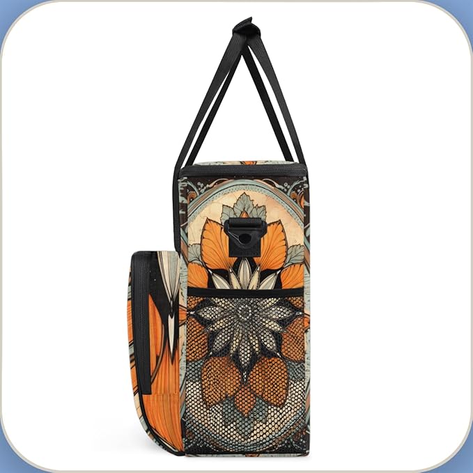 Retro Mandala Coffee Maker Carrying Bag Orange Mandala Travel Storage Bag Compatible with K-Mini or K-Mini Plus Single Serve Coffee Brewer Carrying Case with Multiple Pockets &amp Shoulder Strap