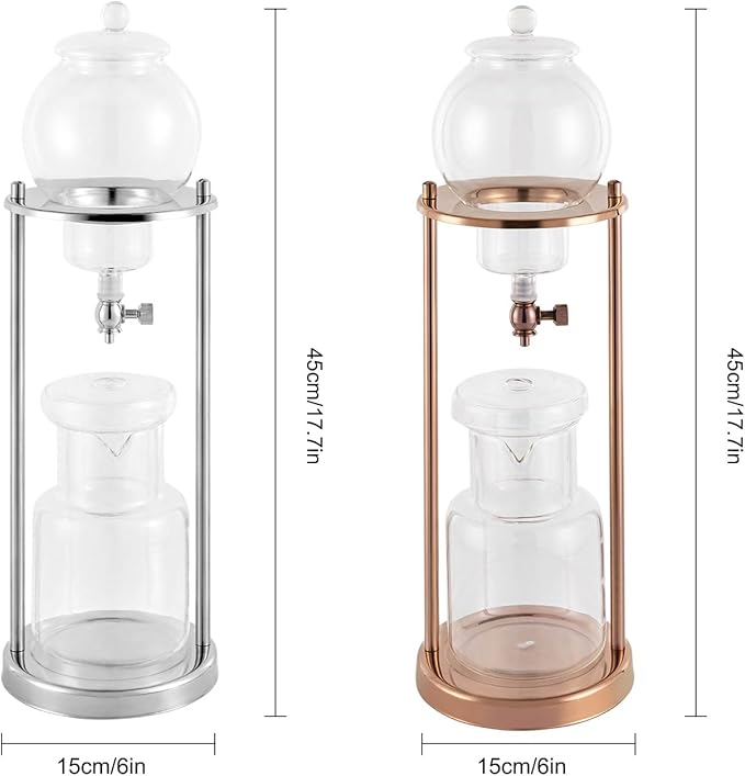 Iced Coffee Cold Brew Drip Tower Coffee Maker Ice Coffee Machine Cold Brew Dripper Iced Coffee Brewer Maker 8 cup (Sliver)